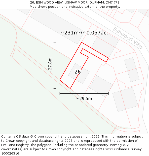 26, ESH WOOD VIEW, USHAW MOOR, DURHAM, DH7 7FE: Plot and title map