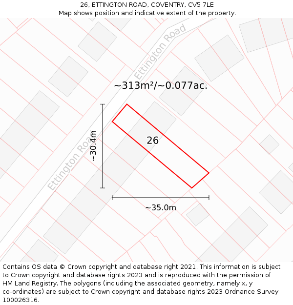 26, ETTINGTON ROAD, COVENTRY, CV5 7LE: Plot and title map