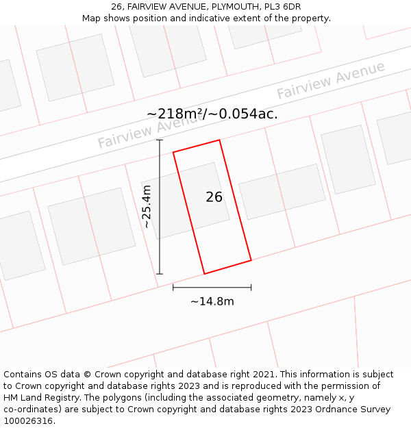 26, FAIRVIEW AVENUE, PLYMOUTH, PL3 6DR: Plot and title map