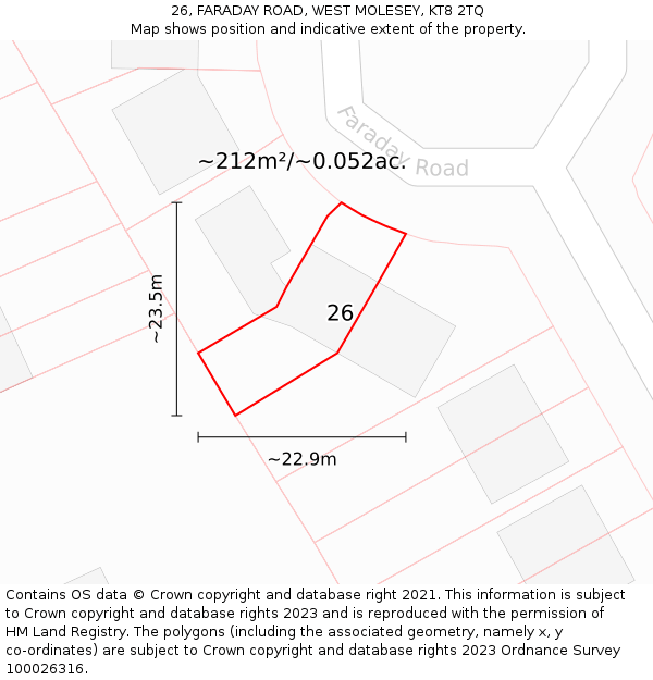 26, FARADAY ROAD, WEST MOLESEY, KT8 2TQ: Plot and title map