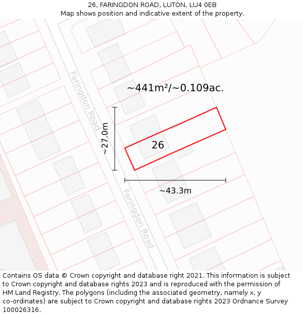 26, FARINGDON ROAD, LUTON, LU4 0EB: Plot and title map