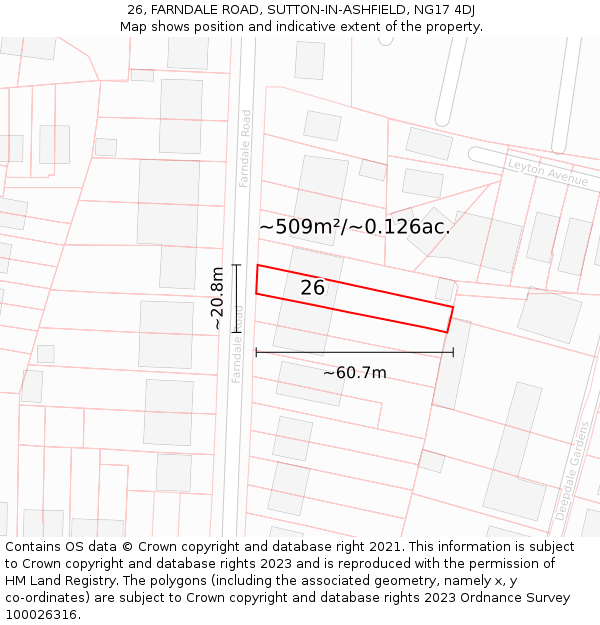 26, FARNDALE ROAD, SUTTON-IN-ASHFIELD, NG17 4DJ: Plot and title map