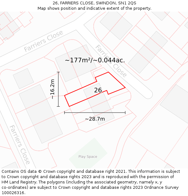 26, FARRIERS CLOSE, SWINDON, SN1 2QS: Plot and title map