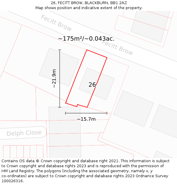 26, FECITT BROW, BLACKBURN, BB1 2AZ: Plot and title map