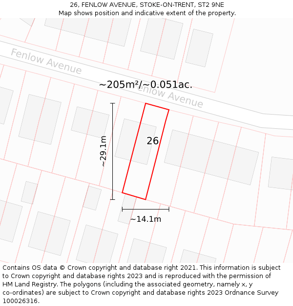 26, FENLOW AVENUE, STOKE-ON-TRENT, ST2 9NE: Plot and title map