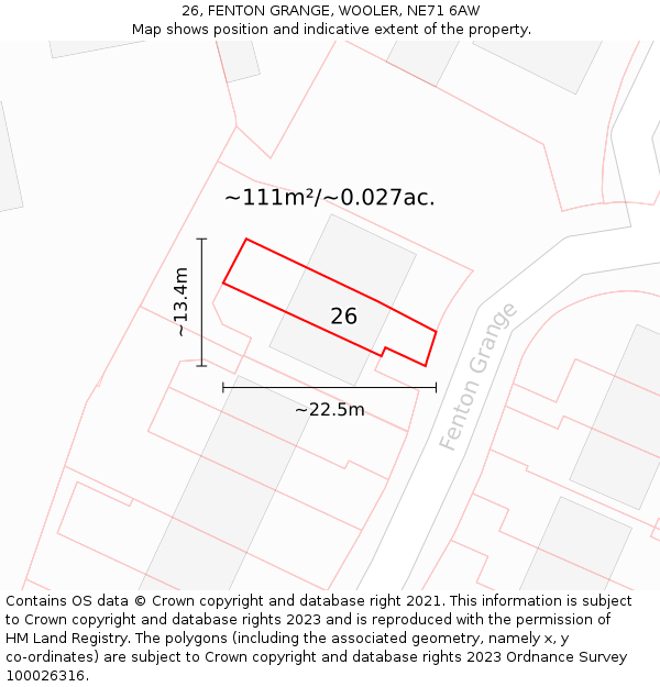 26, FENTON GRANGE, WOOLER, NE71 6AW: Plot and title map