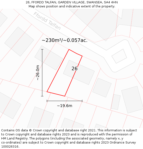 26, FFORDD TALFAN, GARDEN VILLAGE, SWANSEA, SA4 4HN: Plot and title map