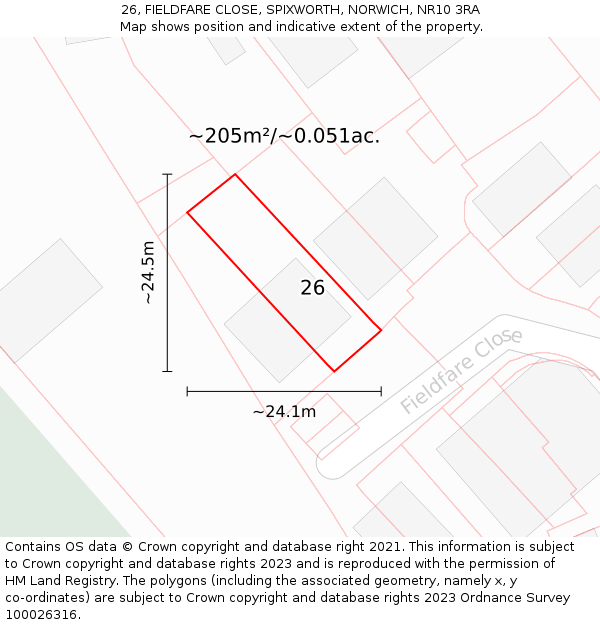 26, FIELDFARE CLOSE, SPIXWORTH, NORWICH, NR10 3RA: Plot and title map