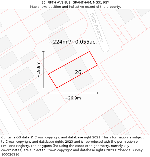 26, FIFTH AVENUE, GRANTHAM, NG31 9SY: Plot and title map