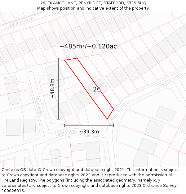 26, FILANCE LANE, PENKRIDGE, STAFFORD, ST19 5HQ: Plot and title map