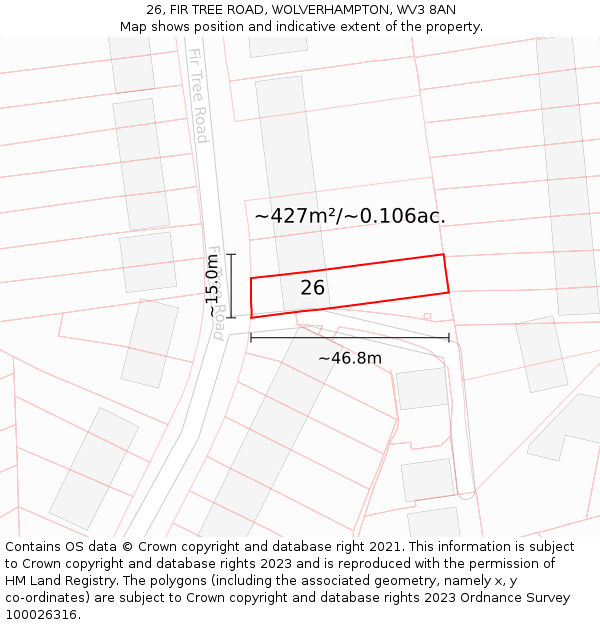 26, FIR TREE ROAD, WOLVERHAMPTON, WV3 8AN: Plot and title map