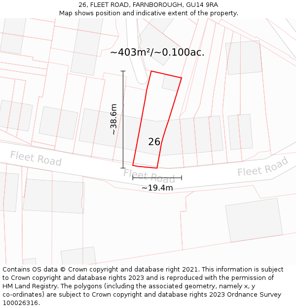 26, FLEET ROAD, FARNBOROUGH, GU14 9RA: Plot and title map