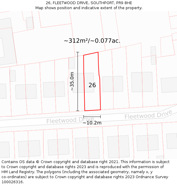 26, FLEETWOOD DRIVE, SOUTHPORT, PR9 8HE: Plot and title map