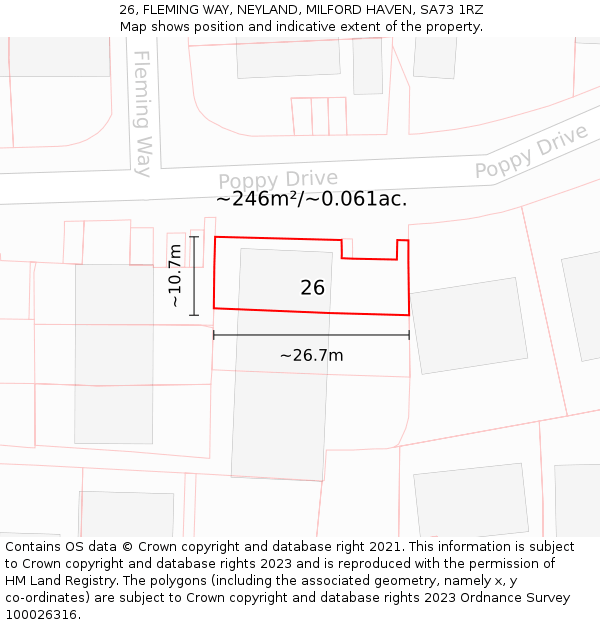 26, FLEMING WAY, NEYLAND, MILFORD HAVEN, SA73 1RZ: Plot and title map