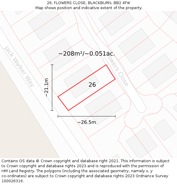 26, FLOWERS CLOSE, BLACKBURN, BB2 4FW: Plot and title map