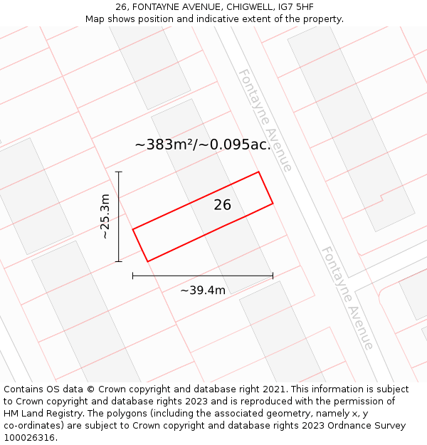 26, FONTAYNE AVENUE, CHIGWELL, IG7 5HF: Plot and title map