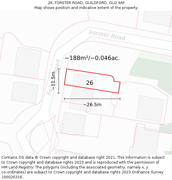 26, FORSTER ROAD, GUILDFORD, GU2 9AF: Plot and title map