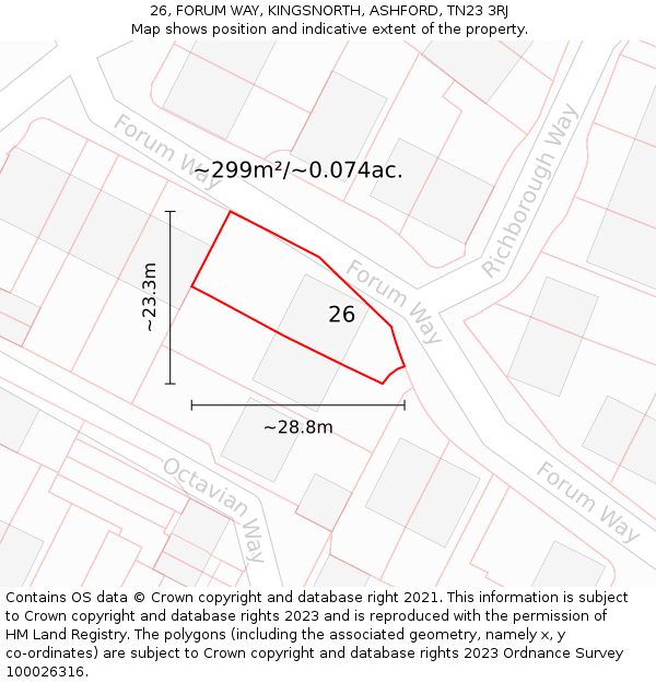 26, FORUM WAY, KINGSNORTH, ASHFORD, TN23 3RJ: Plot and title map