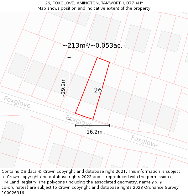 26, FOXGLOVE, AMINGTON, TAMWORTH, B77 4HY: Plot and title map