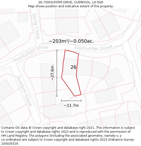 26, FOXHUNTER DRIVE, LIVERPOOL, L9 0ND: Plot and title map