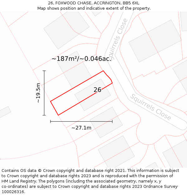 26, FOXWOOD CHASE, ACCRINGTON, BB5 6XL: Plot and title map