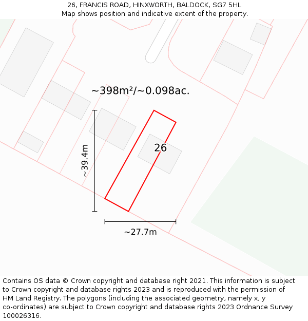 26, FRANCIS ROAD, HINXWORTH, BALDOCK, SG7 5HL: Plot and title map