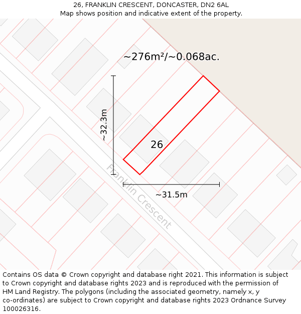 26, FRANKLIN CRESCENT, DONCASTER, DN2 6AL: Plot and title map