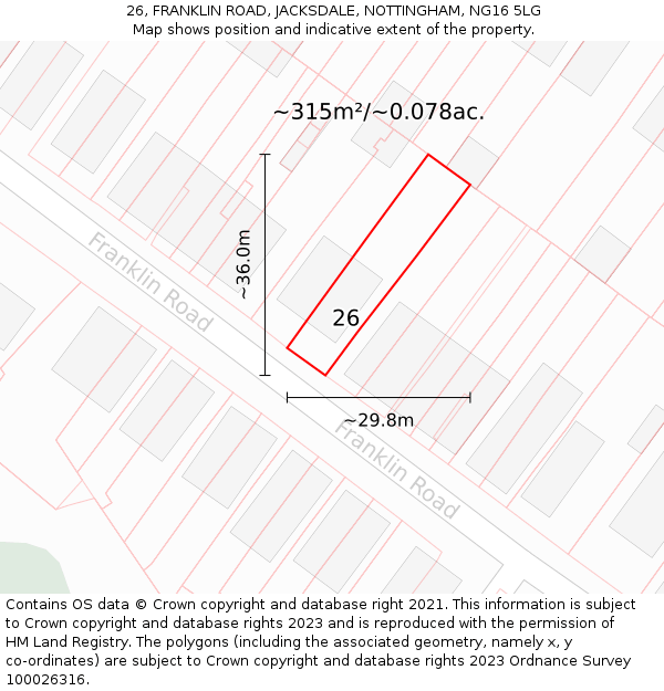 26, FRANKLIN ROAD, JACKSDALE, NOTTINGHAM, NG16 5LG: Plot and title map