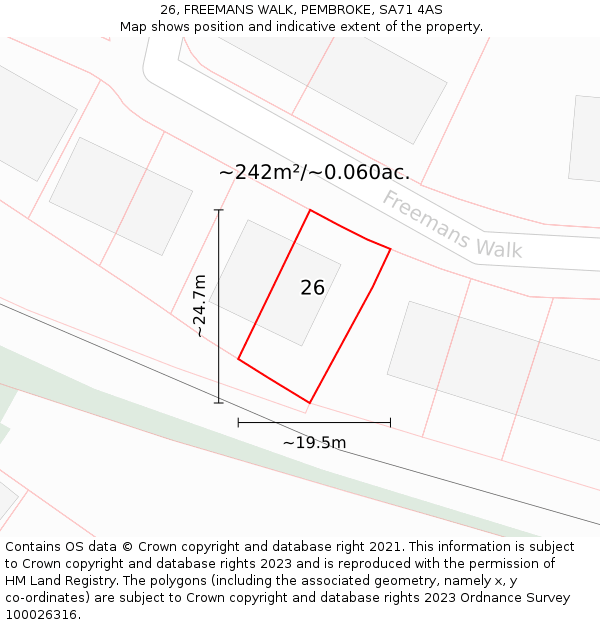 26, FREEMANS WALK, PEMBROKE, SA71 4AS: Plot and title map