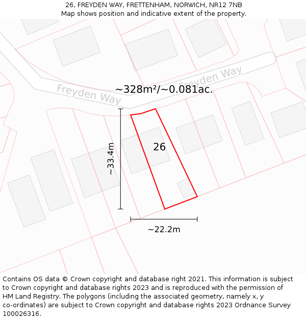 26, FREYDEN WAY, FRETTENHAM, NORWICH, NR12 7NB: Plot and title map