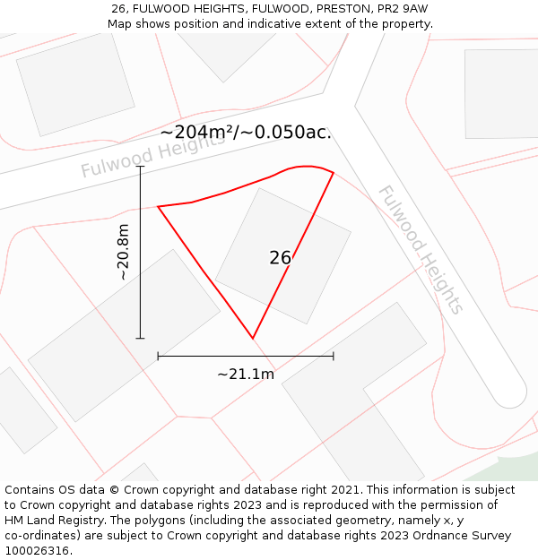 26, FULWOOD HEIGHTS, FULWOOD, PRESTON, PR2 9AW: Plot and title map