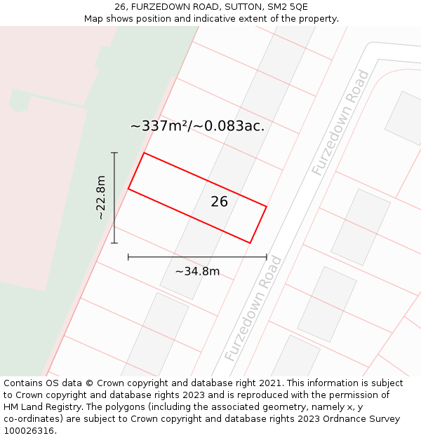 26, FURZEDOWN ROAD, SUTTON, SM2 5QE: Plot and title map