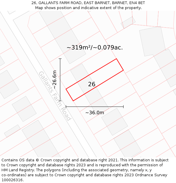 26, GALLANTS FARM ROAD, EAST BARNET, BARNET, EN4 8ET: Plot and title map