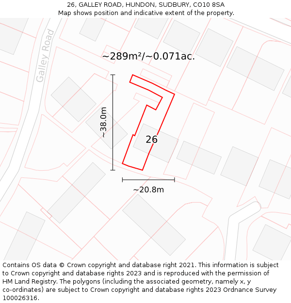 26, GALLEY ROAD, HUNDON, SUDBURY, CO10 8SA: Plot and title map