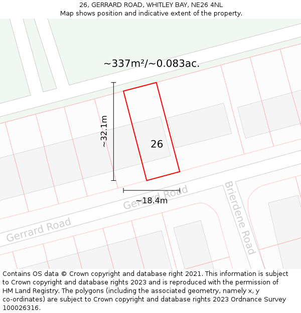 26, GERRARD ROAD, WHITLEY BAY, NE26 4NL: Plot and title map