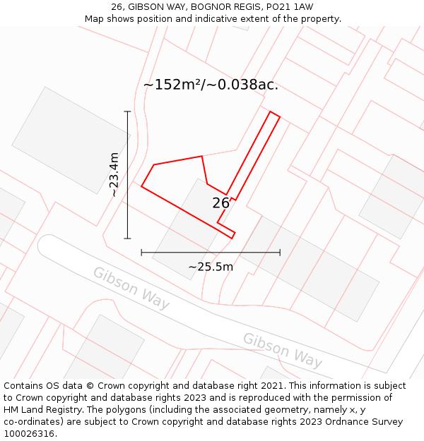 26, GIBSON WAY, BOGNOR REGIS, PO21 1AW: Plot and title map