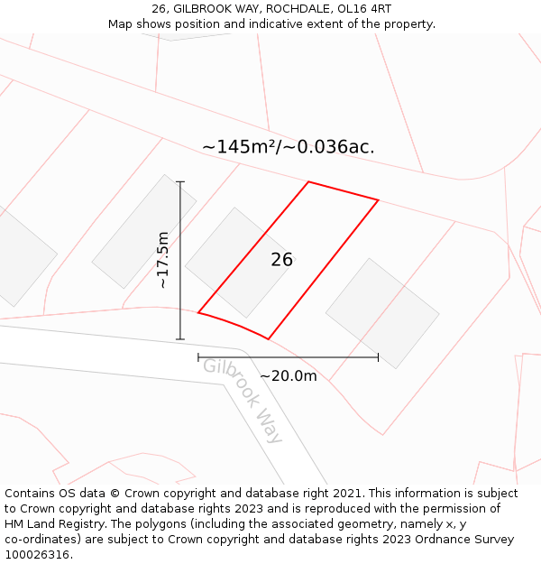 26, GILBROOK WAY, ROCHDALE, OL16 4RT: Plot and title map