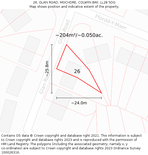 26, GLAN ROAD, MOCHDRE, COLWYN BAY, LL28 5DG: Plot and title map