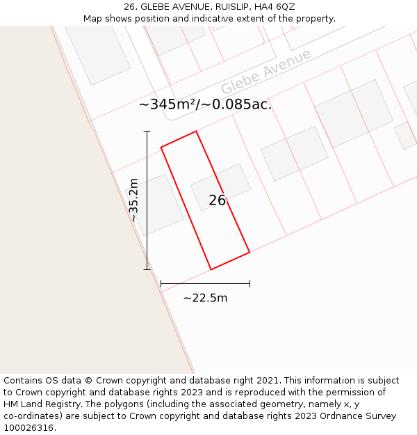 26, GLEBE AVENUE, RUISLIP, HA4 6QZ: Plot and title map