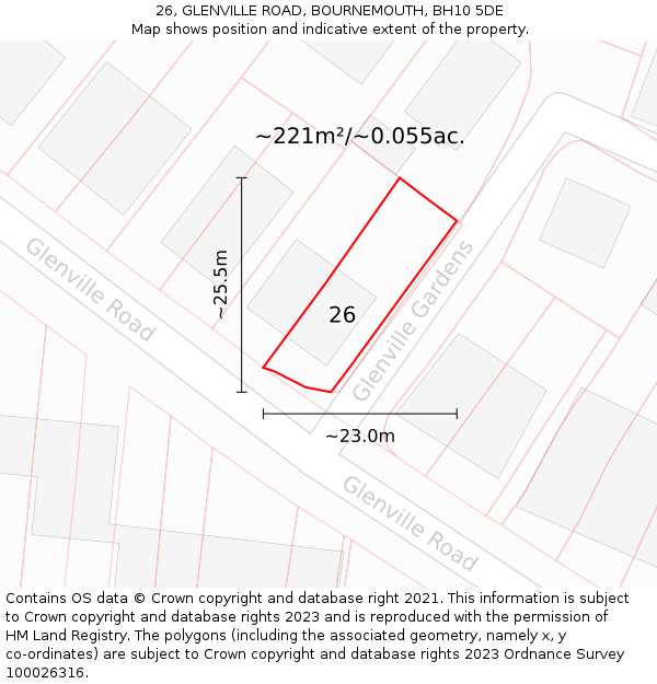 26, GLENVILLE ROAD, BOURNEMOUTH, BH10 5DE: Plot and title map