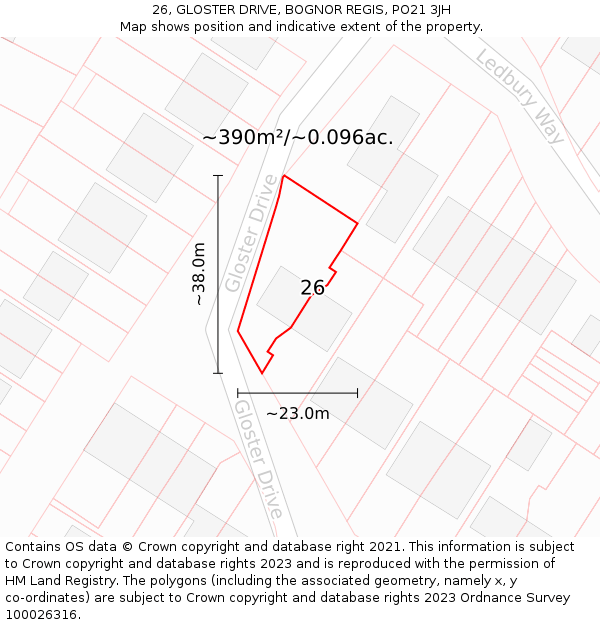 26, GLOSTER DRIVE, BOGNOR REGIS, PO21 3JH: Plot and title map