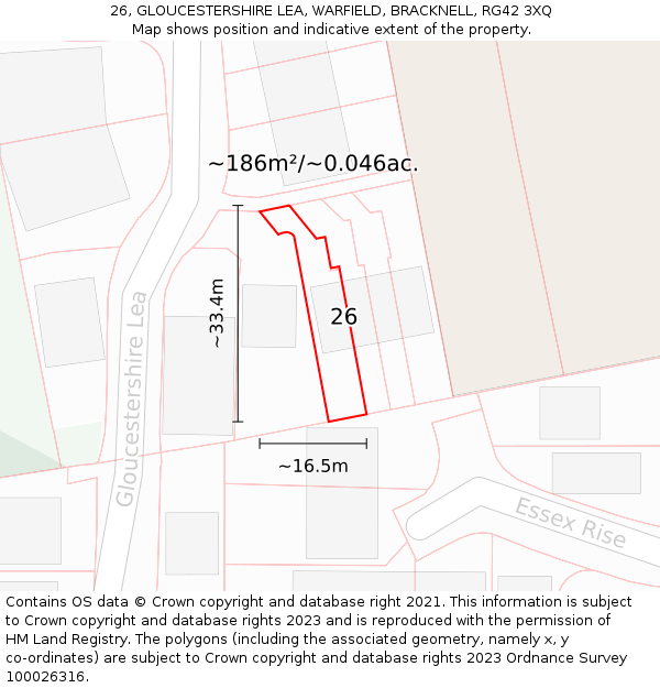 26, GLOUCESTERSHIRE LEA, WARFIELD, BRACKNELL, RG42 3XQ: Plot and title map