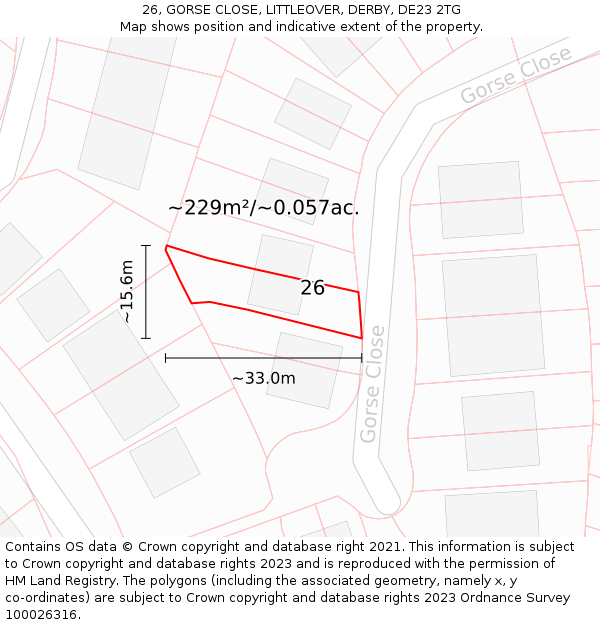 26, GORSE CLOSE, LITTLEOVER, DERBY, DE23 2TG: Plot and title map