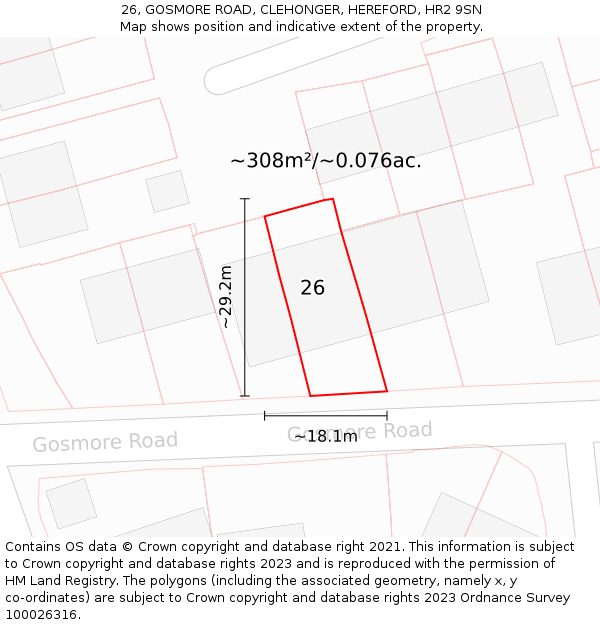 26, GOSMORE ROAD, CLEHONGER, HEREFORD, HR2 9SN: Plot and title map