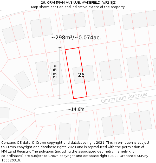 26, GRAMPIAN AVENUE, WAKEFIELD, WF2 8JZ: Plot and title map