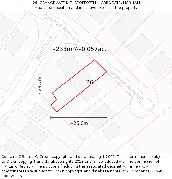 26, GRANGE AVENUE, SPOFFORTH, HARROGATE, HG3 1AH: Plot and title map