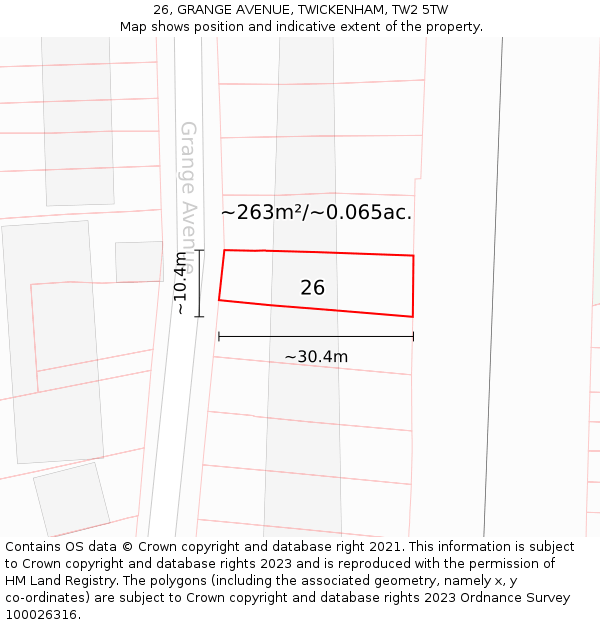 26, GRANGE AVENUE, TWICKENHAM, TW2 5TW: Plot and title map