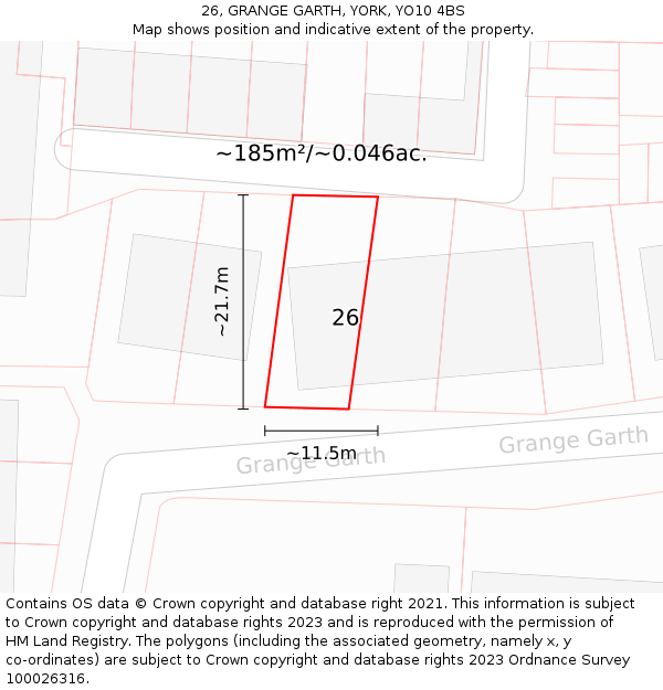 26, GRANGE GARTH, YORK, YO10 4BS: Plot and title map