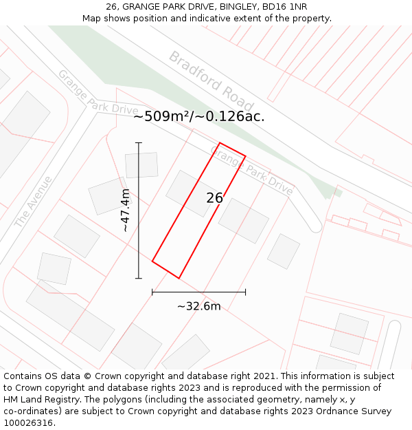 26, GRANGE PARK DRIVE, BINGLEY, BD16 1NR: Plot and title map