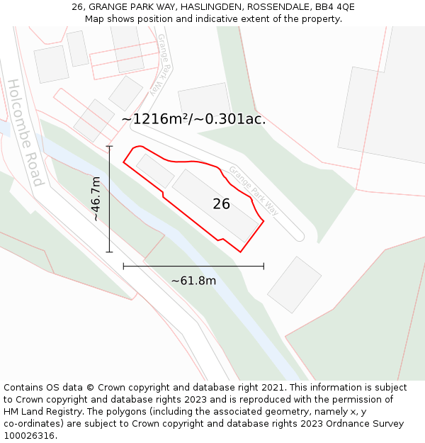 26, GRANGE PARK WAY, HASLINGDEN, ROSSENDALE, BB4 4QE: Plot and title map